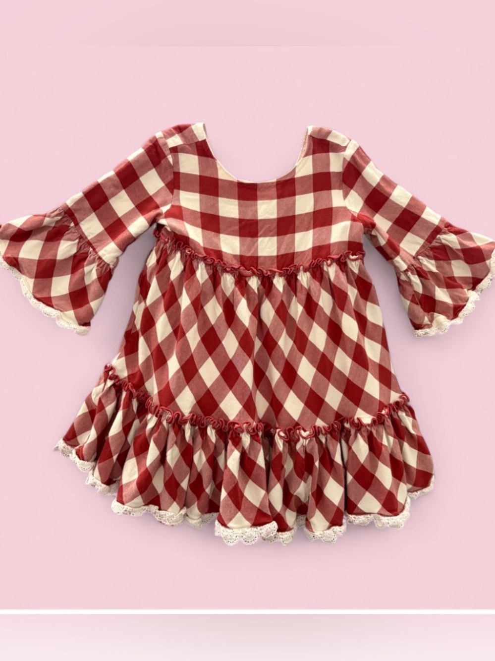 Matilda Jane Red Gingham Ruffle Lace Cottagecore Kassidy Dress Girls Size 4